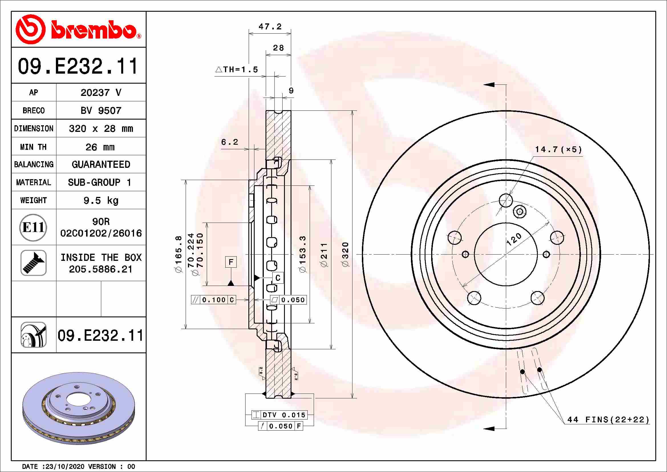 Гальмівний диск   09.E232.11   BREMBO