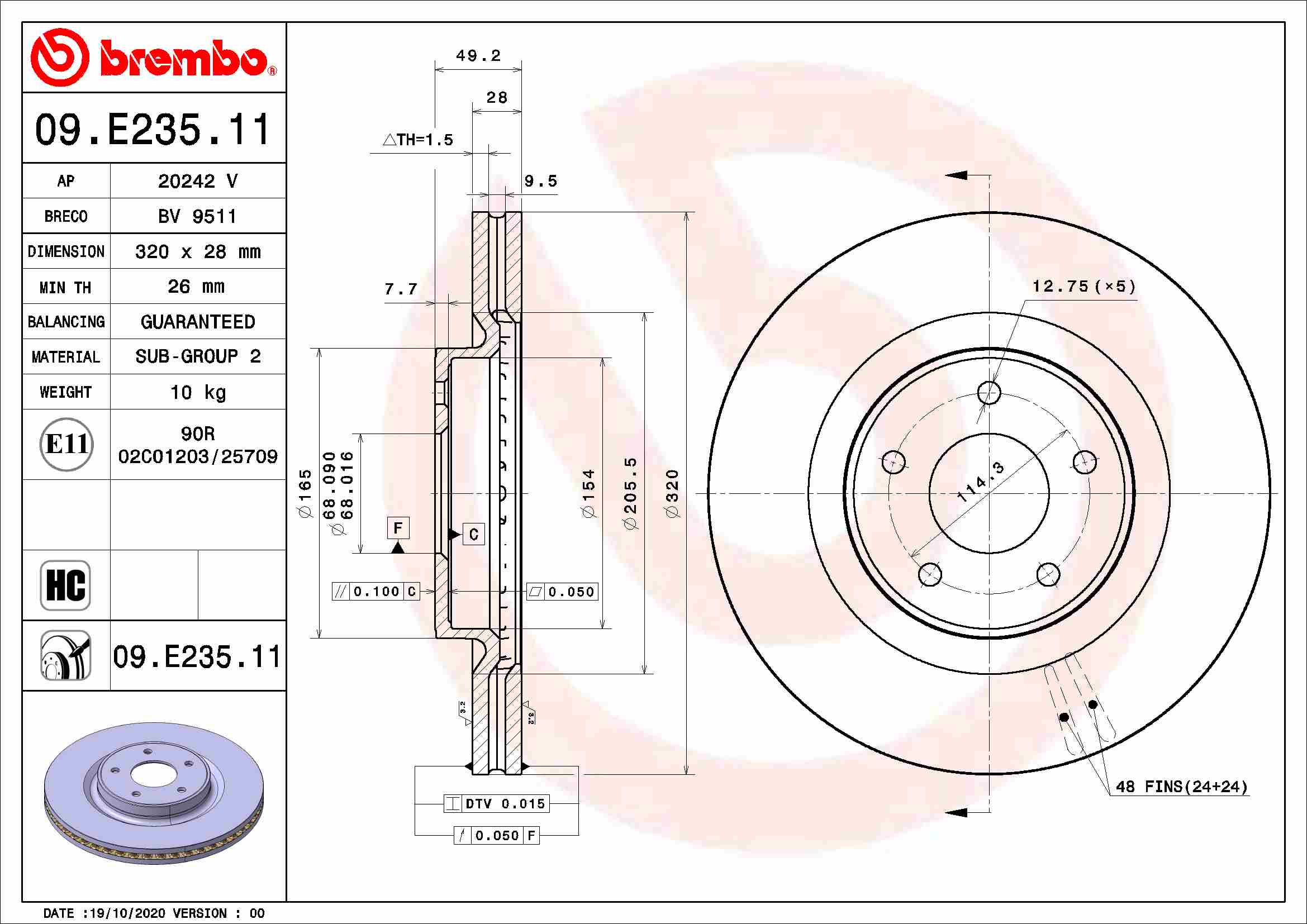 Тормозной диск   09.E235.11   BREMBO