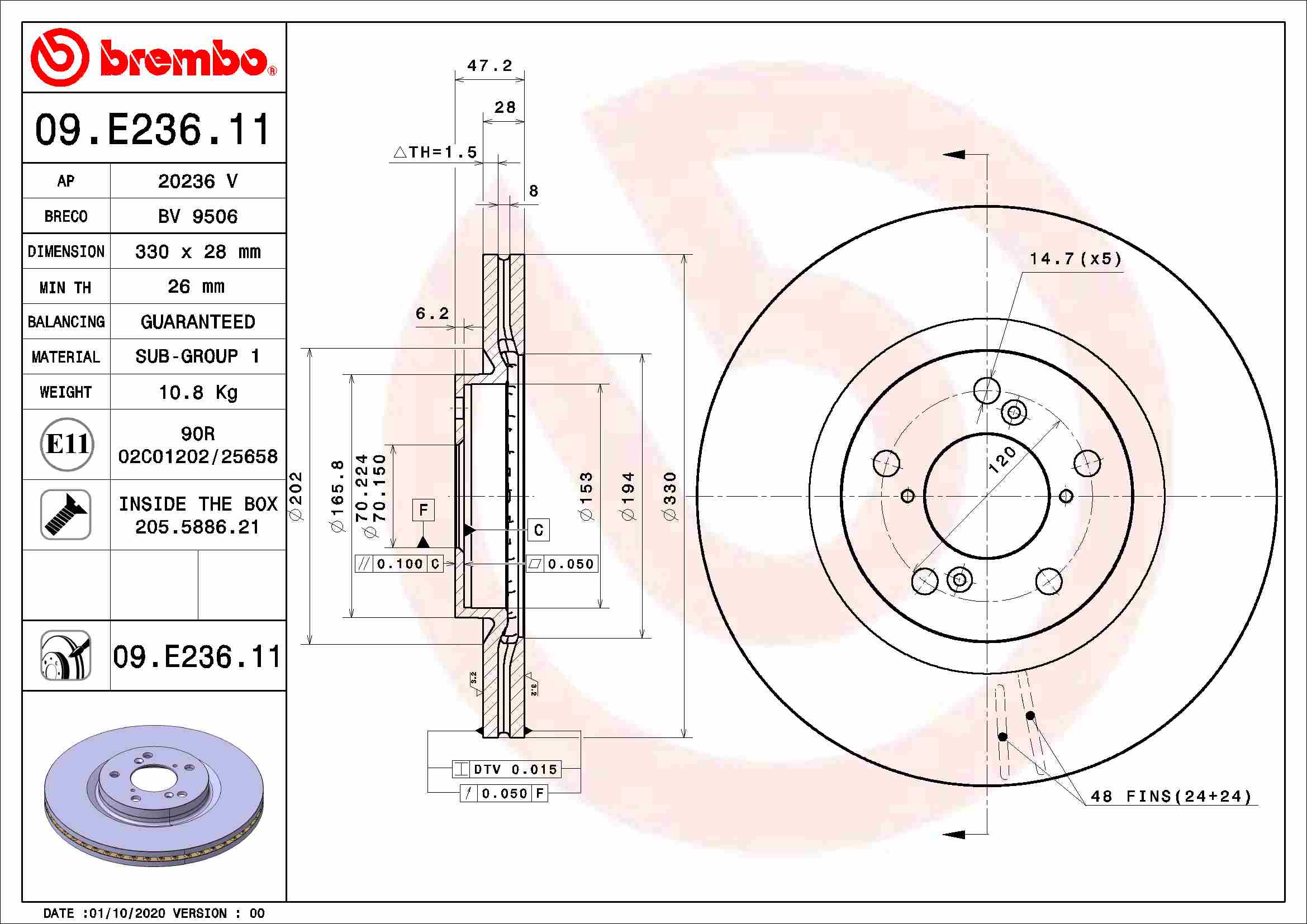 Тормозной диск   09.E236.11   BREMBO