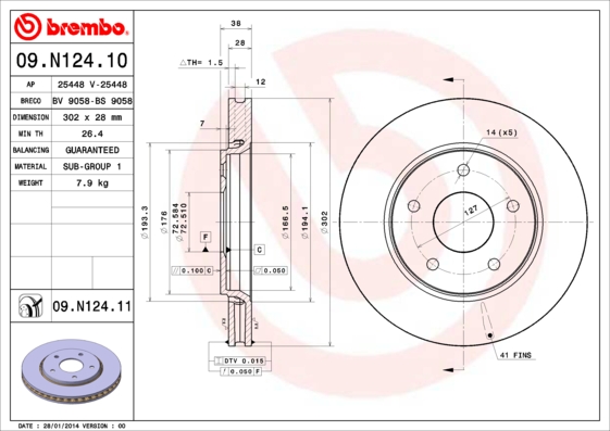 Тормозной диск   09.N124.11   BREMBO