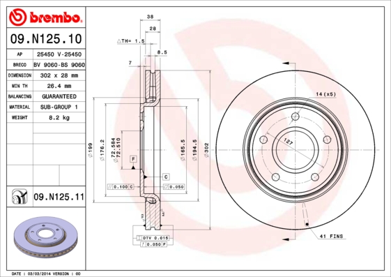 Тормозной диск   09.N125.11   BREMBO