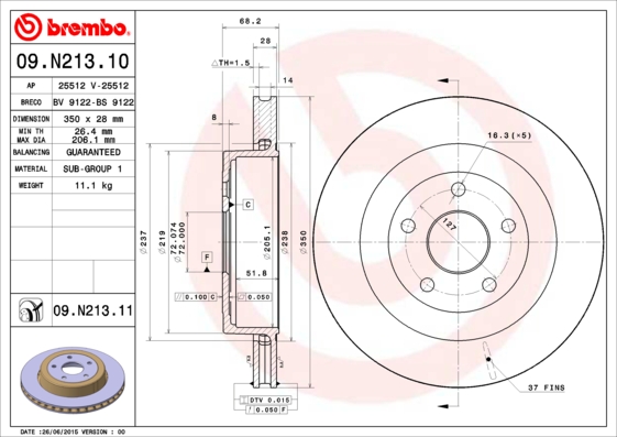 Тормозной диск   09.N213.11   BREMBO