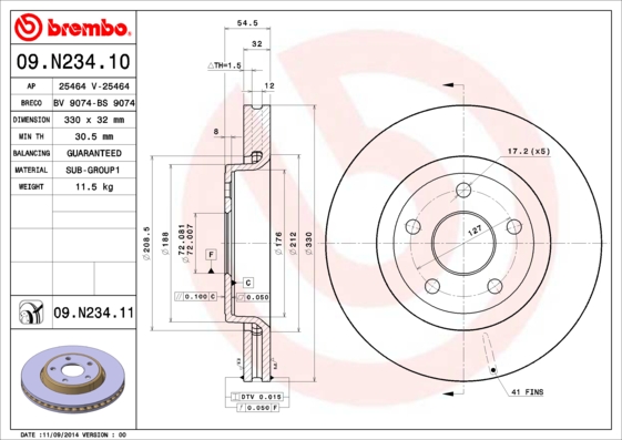 Гальмівний диск   09.N234.11   BREMBO