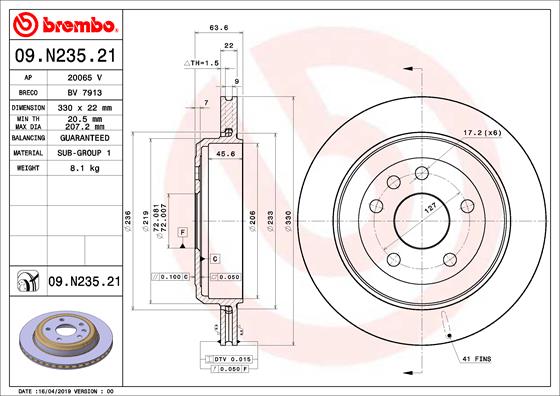 Гальмівний диск   09.N235.21   BREMBO