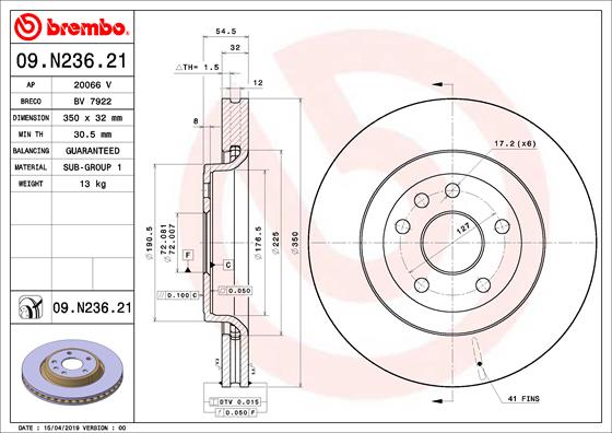 Гальмівний диск   09.N236.21   BREMBO