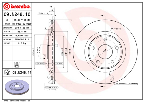 Тормозной диск   09.N248.11   BREMBO