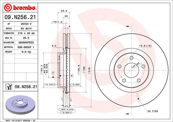 Тормозной диск   09.N256.21   BREMBO