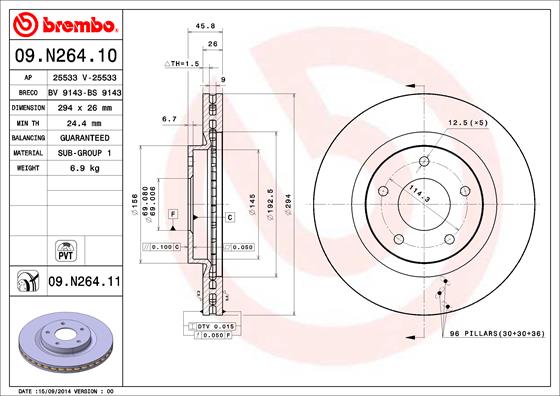 Тормозной диск   09.N264.11   BREMBO