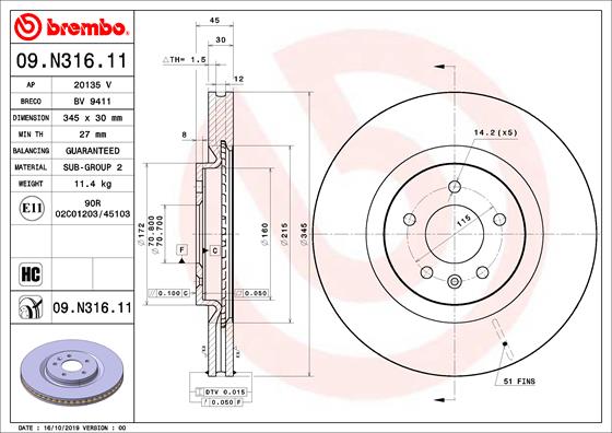 Тормозной диск   09.N316.11   BREMBO