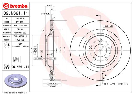 Тормозной диск   09.N361.11   BREMBO