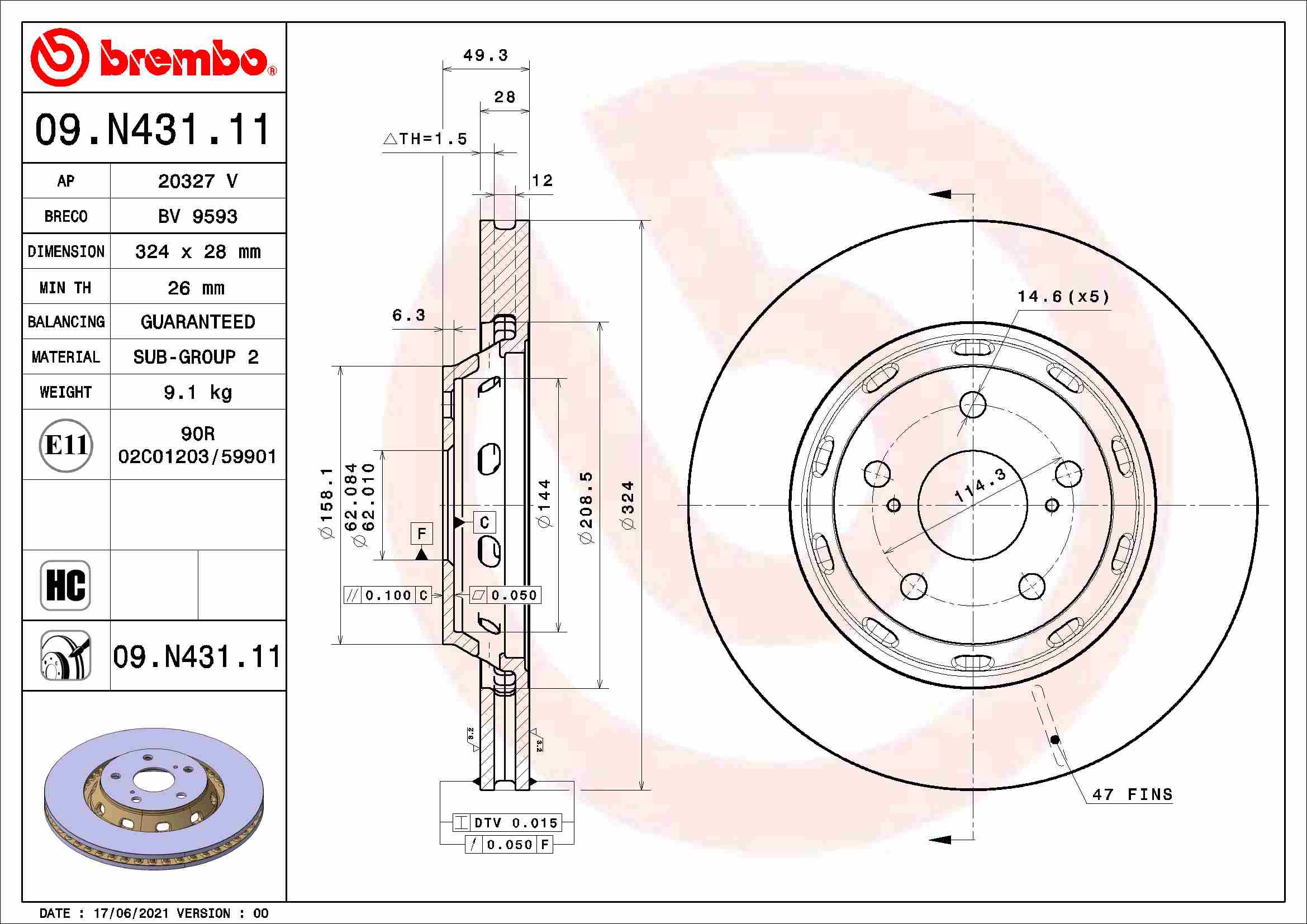 Тормозной диск   09.N431.11   BREMBO