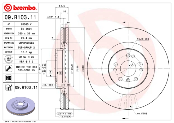 Тормозной диск   09.R103.11   BREMBO