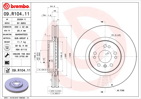 Тормозной диск   09.R104.11   BREMBO