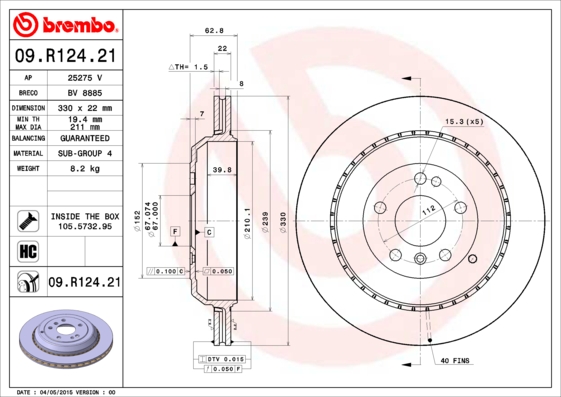 Тормозной диск   09.R124.21   BREMBO