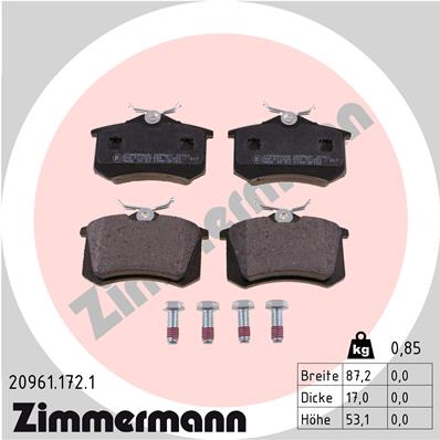 Комплект гальмівних накладок, дискове гальмо   20961.172.1   ZIMMERMANN