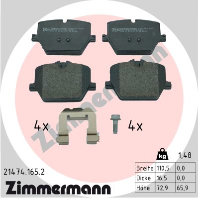 Комплект гальмівних накладок, дискове гальмо   21474.165.2   ZIMMERMANN