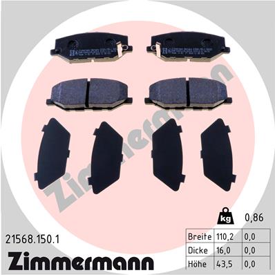 Комплект тормозных колодок, дисковый тормоз   21568.150.1   ZIMMERMANN