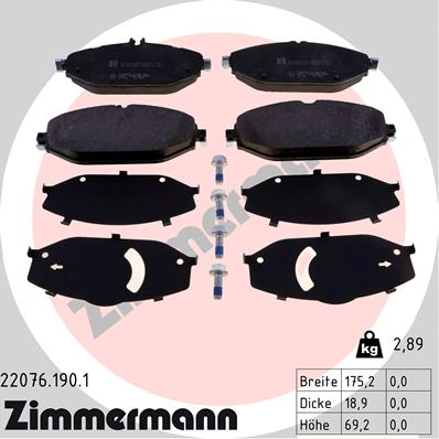 Комплект тормозных колодок, дисковый тормоз   22076.190.1   ZIMMERMANN