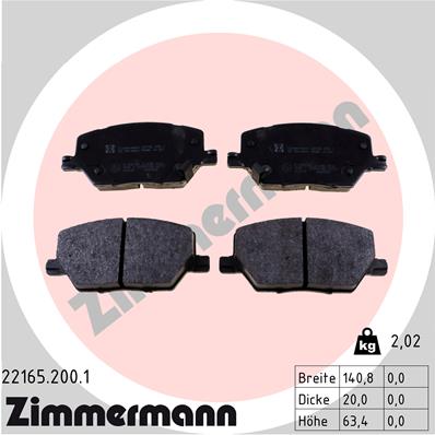 Комплект гальмівних накладок, дискове гальмо   22165.200.1   ZIMMERMANN