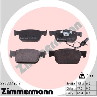 Комплект тормозных колодок, дисковый тормоз   22383.170.2   ZIMMERMANN