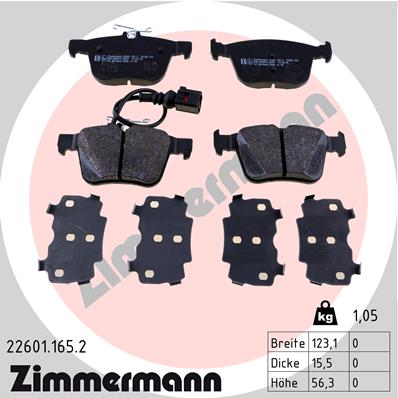 Комплект гальмівних накладок, дискове гальмо   22601.165.2   ZIMMERMANN