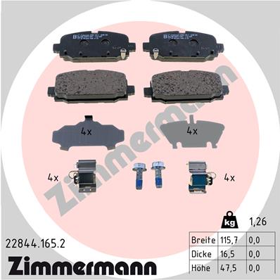 Комплект гальмівних накладок, дискове гальмо   22844.165.2   ZIMMERMANN