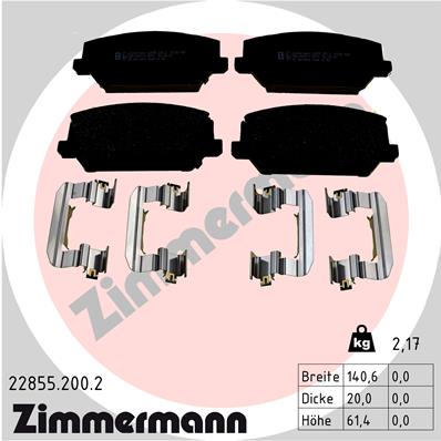 Комплект тормозных колодок, дисковый тормоз   22855.200.2   ZIMMERMANN