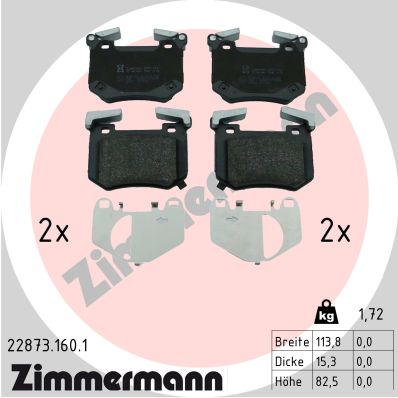 Комплект гальмівних накладок, дискове гальмо   22873.160.1   ZIMMERMANN