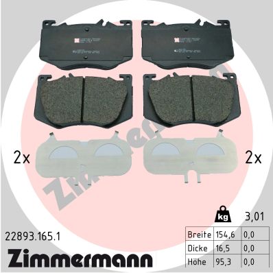 Комплект тормозных колодок, дисковый тормоз   22893.165.1   ZIMMERMANN