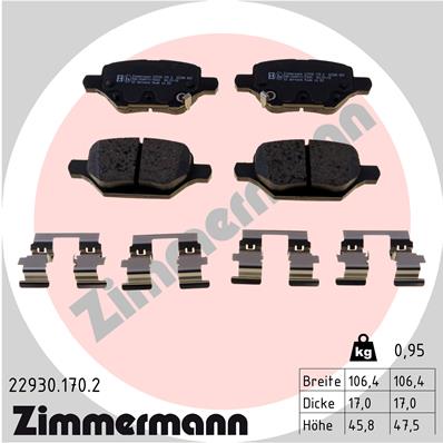 Комплект гальмівних накладок, дискове гальмо   22930.170.2   ZIMMERMANN