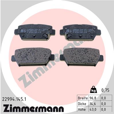 Комплект тормозных колодок, дисковый тормоз   22994.145.1   ZIMMERMANN