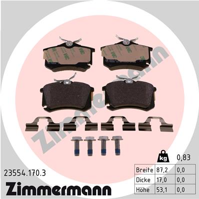 Комплект гальмівних накладок, дискове гальмо   23554.170.3   ZIMMERMANN