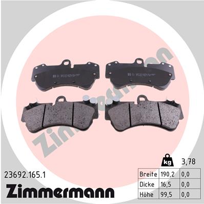 Комплект гальмівних накладок, дискове гальмо   23692.165.1   ZIMMERMANN