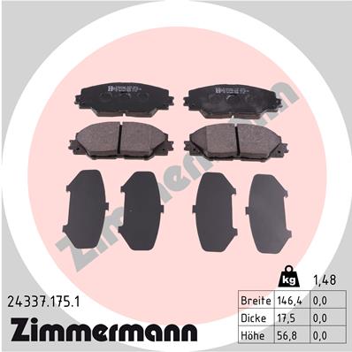 Комплект тормозных колодок, дисковый тормоз   24337.175.1   ZIMMERMANN