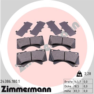 Комплект тормозных колодок, дисковый тормоз   24386.180.1   ZIMMERMANN