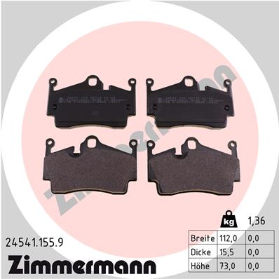 Комплект тормозных колодок, дисковый тормоз   24541.155.9   ZIMMERMANN