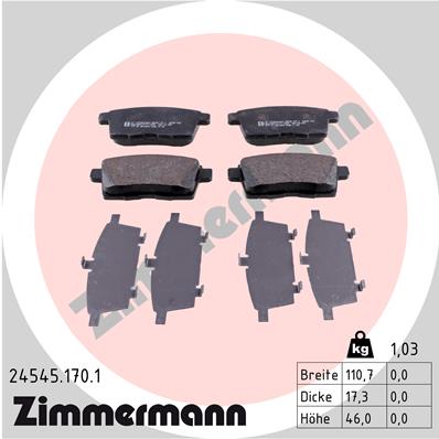 Комплект тормозных колодок, дисковый тормоз   24545.170.1   ZIMMERMANN