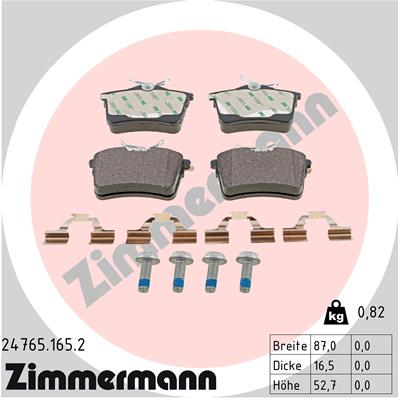 Комплект гальмівних накладок, дискове гальмо   24765.165.2   ZIMMERMANN