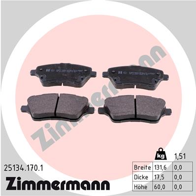 Комплект тормозных колодок, дисковый тормоз   25134.170.1   ZIMMERMANN