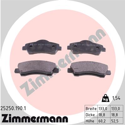 Комплект тормозных колодок, дисковый тормоз   25250.190.1   ZIMMERMANN