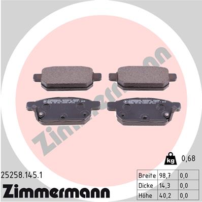 Комплект гальмівних накладок, дискове гальмо   25258.145.1   ZIMMERMANN