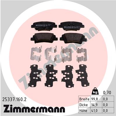 Комплект тормозных колодок, дисковый тормоз   25337.160.2   ZIMMERMANN