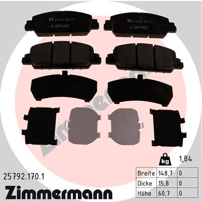 Комплект тормозных колодок, дисковый тормоз   25792.170.1   ZIMMERMANN