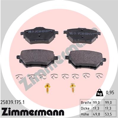 Комплект тормозных колодок, дисковый тормоз   25839.175.1   ZIMMERMANN