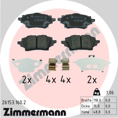 Комплект тормозных колодок, дисковый тормоз   26153.160.2   ZIMMERMANN