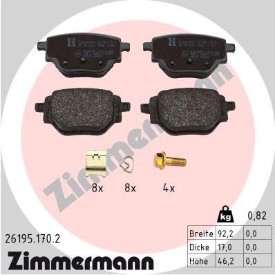 Комплект гальмівних накладок, дискове гальмо   26195.170.2   ZIMMERMANN