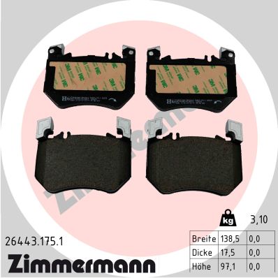 Комплект гальмівних накладок, дискове гальмо   26443.175.1   ZIMMERMANN