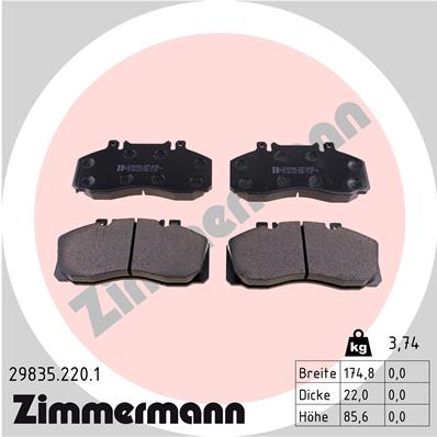 Комплект тормозных колодок, дисковый тормоз   29835.220.1   ZIMMERMANN