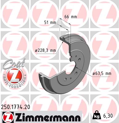 Гальмівний барабан   250.1774.20   ZIMMERMANN