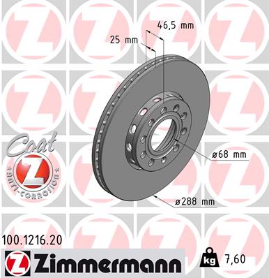 Тормозной диск   100.1216.20   ZIMMERMANN